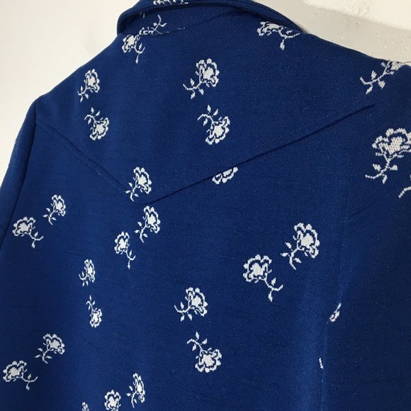 Vintage 70s Blue Button Front Jacket, Pointy Dagger Collar Western Style Floral - Picture 15 of 16
